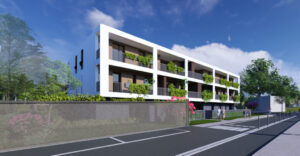 Veduta stradale con recinzione complesso residenziale Le Logge a Dueville