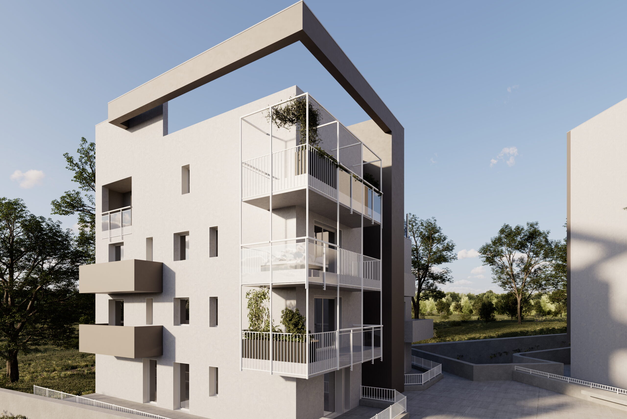 Dettaglio terrazzi moderni con verde verticale Domus Lux Legnago Verona - Nuove Residenze