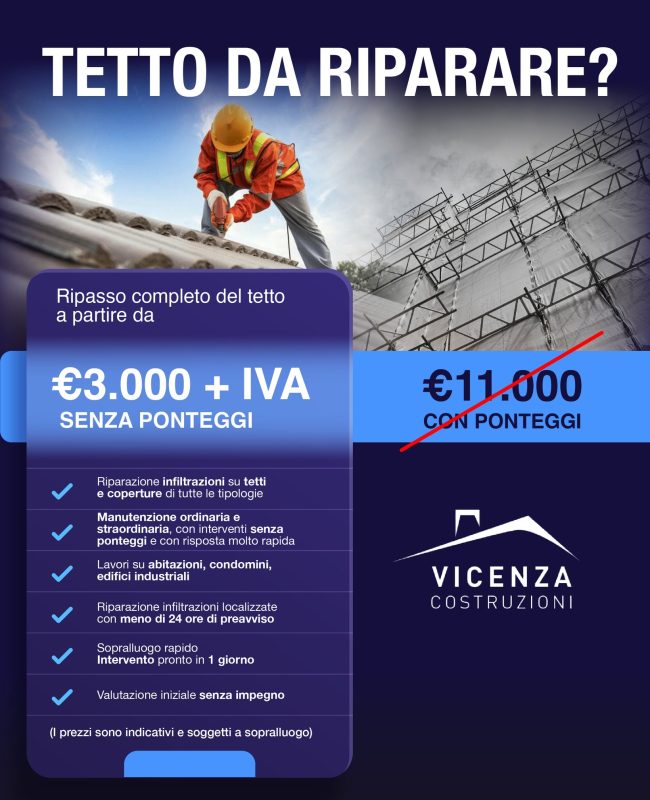 offerta riparazione tetti senza ponteggi Vicenza - Roofing Solutions Vicenza Costruzioni